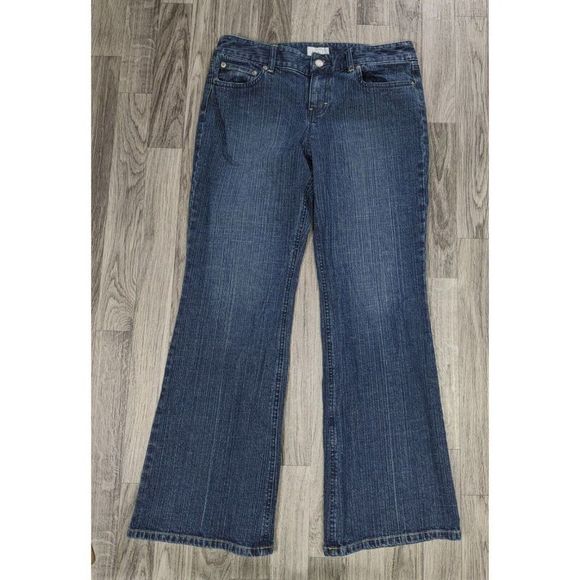 (Ann Taylor Loft Womens Size 8 Petite Flare Leg Pockets Denim Blue Jeans - Picture 1 of 9